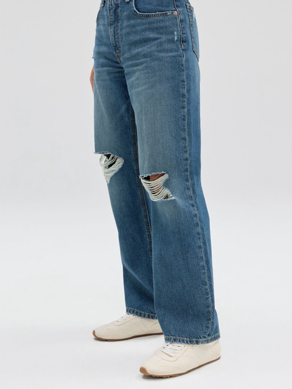 Fabletics Blue High-Rise Distressed Wide-Leg Jeans